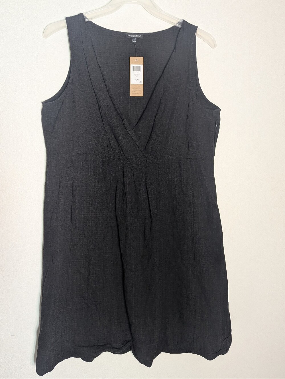Eileen Fisher Womens Wrap Dress Black Linen Quiet Luxury Neutral Minimalist XL